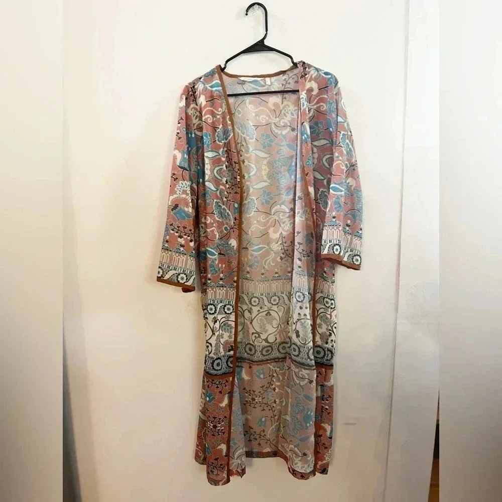 Soft surroundings long printed‎ kimono